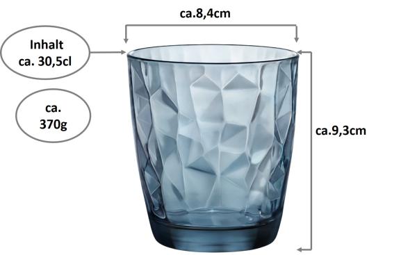 Wassergläser 30,5cl Diamond Ocean Blue - 6 Stück